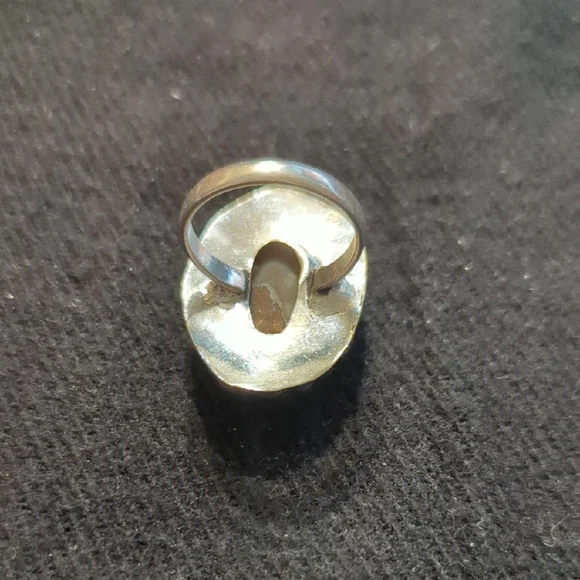 Silver Plated Peach Sunstone Gemstone Oval Statement Ring - Size 8.75 - Picture 6 of 9